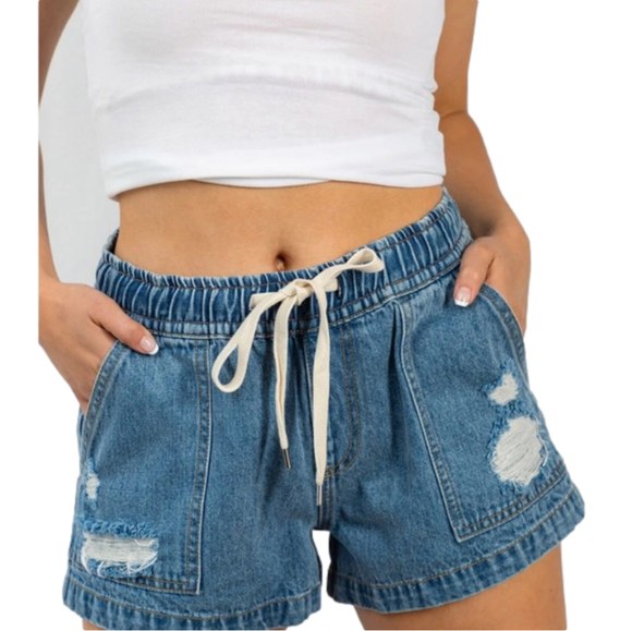 white birch Pants - White Birch Elastic Waist pull on Shorts